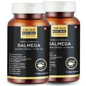 Salmega Triple Strength Salmon Omega-3 Fish Oil 1800Mg, 60 Softgels I High Potency 600Mg Epa & 400Mg Dha With Vitamin E I Ultra Refined, Anti Reflux Formula, Burp Free (Pack of 2 - 30 Softgels Each)