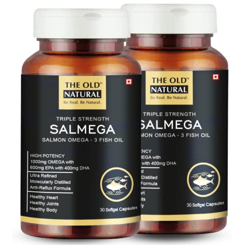 Salmega Triple Strength Salmon Omega-3 Fish Oil 1800Mg, 60 Softgels I High Potency 600Mg Epa & 400Mg Dha With Vitamin E I Ultra Refined, Anti Reflux Formula, Burp Free (Pack of 2 - 30 Softgels Each)