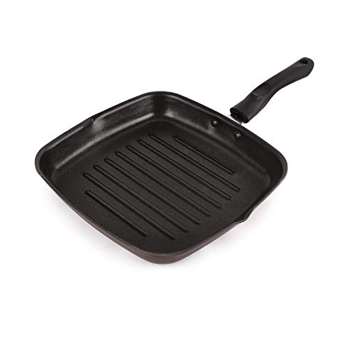 Cello Aluminium Non Stick Grill Pan Square Black- Gas Stove Compatible Only , Maroon - Image 6