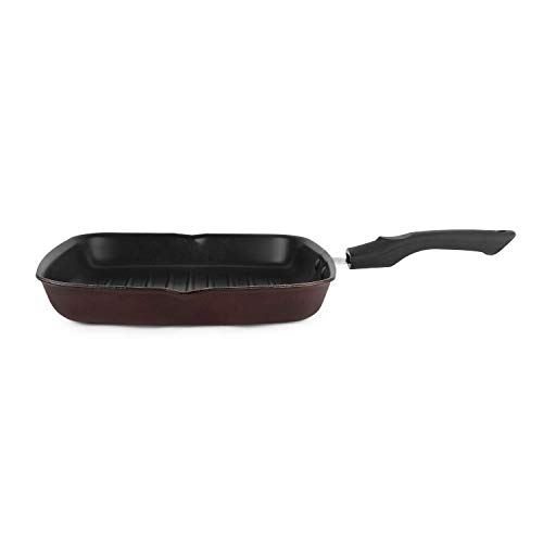 Cello Aluminium Non Stick Grill Pan Square Black- Gas Stove Compatible Only , Maroon - Image 7