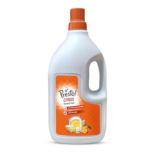Amazon Brand - Presto! Citrus Dishwash Gel | 2 Litre | Cuts Tough Grease | Safe On Hands
