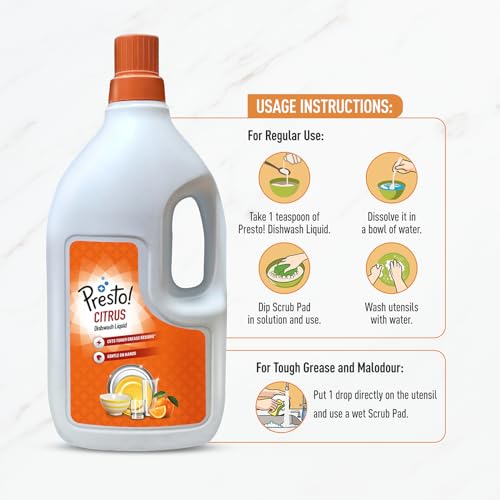 Amazon Brand - Presto! Citrus Dishwash Gel | 2 Litre | Cuts Tough Grease | Safe On Hands - Image 5