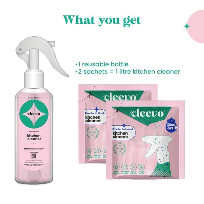 Cleevo Kitchen Cleaner Spray- 1L Bottle Pack | Natural Plant-Based Cleaning Spray for Tough Stains, Gas Stove, Countertop, Chimney | Grease & Grime Remover | All-in-One Kitchen Surface Cleaner - Image 3