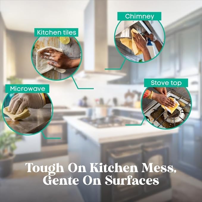 Cleevo Kitchen Cleaner Spray- 1L Bottle Pack | Natural Plant-Based Cleaning Spray for Tough Stains, Gas Stove, Countertop, Chimney | Grease & Grime Remover | All-in-One Kitchen Surface Cleaner - Image 5