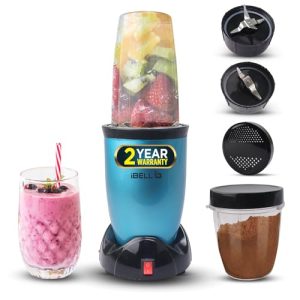 iBELL NB50 Nutri Blender Mixer Grinder - Smoothie Maker, 550Watts, 22000RPM, 100% Copper Motor with 2 Unbreakable Jars, 2 SS Blades & Sprinkler Lid + 2 (Blue)