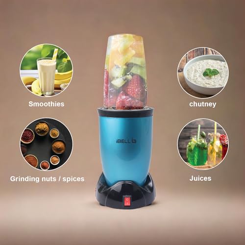 iBELL NB50 Nutri Blender Mixer Grinder - Smoothie Maker, 550Watts, 22000RPM, 100% Copper Motor with 2 Unbreakable Jars, 2 SS Blades & Sprinkler Lid + 2 (Blue) - Image 6