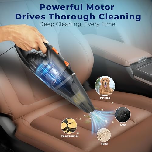 WOSCHER AutoVac Pro High Power Auto Car Vacuum Cleaner for Deep Cleaning, Hand Held Portable Car Vacuum with DC 12V, 140W Vacuum Motor & Powerful Suction 5000PA, Black - Image 4