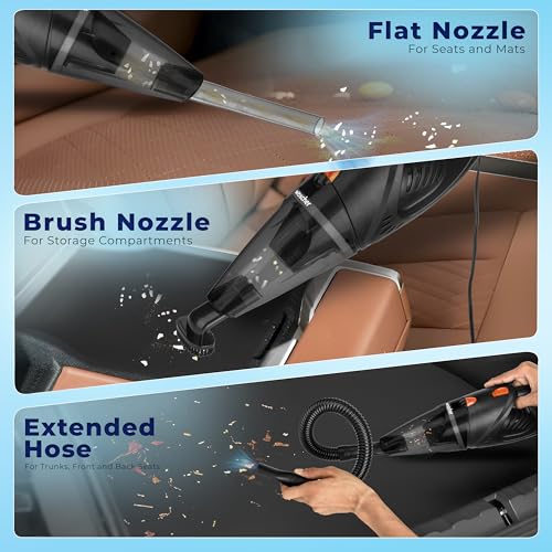 WOSCHER AutoVac Pro High Power Auto Car Vacuum Cleaner for Deep Cleaning, Hand Held Portable Car Vacuum with DC 12V, 140W Vacuum Motor & Powerful Suction 5000PA, Black - Image 5