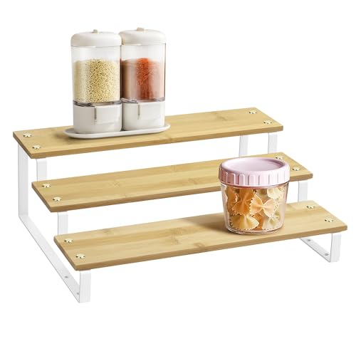 Lonian 3 Tier Spice Rack Organizer, Countertop Step Shelf Spice Storage Holder for Kitchen Cabinet Cupboard Pantry, Metal, Black