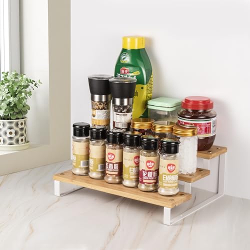 Lonian 3 Tier Spice Rack Organizer, Countertop Step Shelf Spice Storage Holder for Kitchen Cabinet Cupboard Pantry, Metal, Black - Image 6