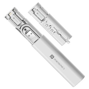 Portronics Snapcase 3 60W Multifunctional Fast Charging Data Cable Kit, Conversion Set USB A & Type C to Male Micro/Type C/Lightning, Data Transfer, Sim Storage, Sim Eject Pin, Pocket Size(White)