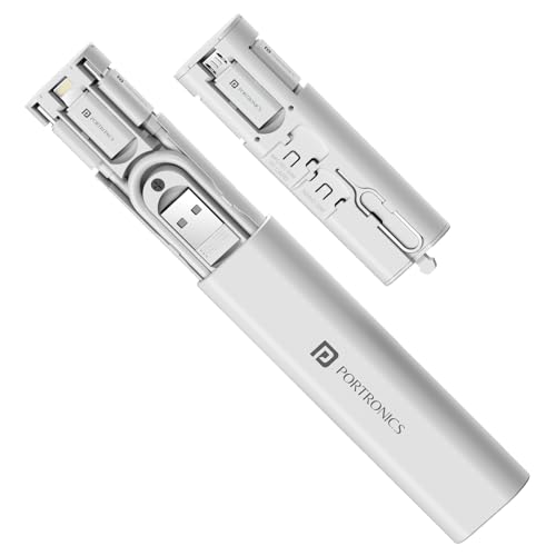 Portronics Snapcase 3 60W Multifunctional Fast Charging Data Cable Kit, Conversion Set USB A & Type C to Male Micro/Type C/Lightning, Data Transfer, Sim Storage, Sim Eject Pin, Pocket Size(White)