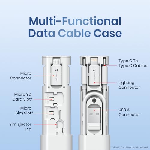 Portronics Snapcase 3 60W Multifunctional Fast Charging Data Cable Kit, Conversion Set USB A & Type C to Male Micro/Type C/Lightning, Data Transfer, Sim Storage, Sim Eject Pin, Pocket Size(White) - Image 3