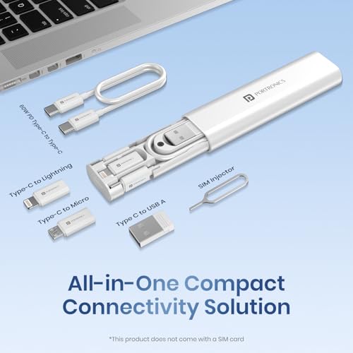 Portronics Snapcase 3 60W Multifunctional Fast Charging Data Cable Kit, Conversion Set USB A & Type C to Male Micro/Type C/Lightning, Data Transfer, Sim Storage, Sim Eject Pin, Pocket Size(White) - Image 7