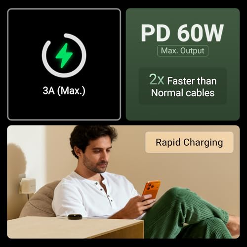 Zebronics Type C - Type C Retractable Cable, 60 Watts, Upto 480Mbps Data Sync, Fast Charging, 1 M, Compatible with iPhone 15 & 16 Series, iPad, MacBook, Samsung, Android (Wattz 60RCC1, Black) - Image 2