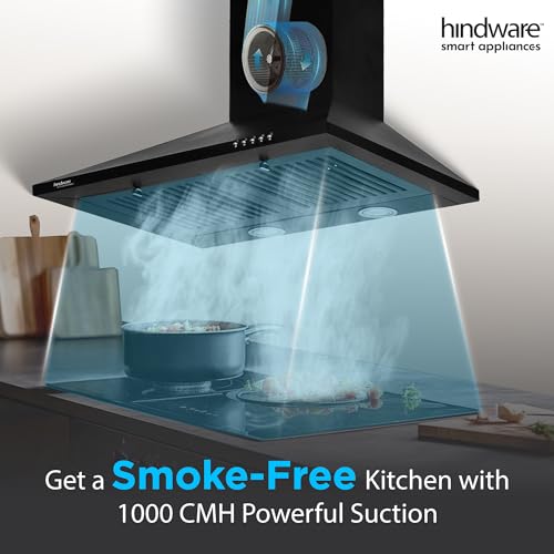 Hindware Smart Appliances | Marvia 60 cm Chimney | 1000 CMH | Pyramid | Push Button | Efficient Dual LED Lamps and Double Baffle Filter | 5 Yrs Warranty on Motor & 2 Yrs on Product (Black) - Image 3