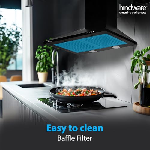 Hindware Smart Appliances | Marvia 60 cm Chimney | 1000 CMH | Pyramid | Push Button | Efficient Dual LED Lamps and Double Baffle Filter | 5 Yrs Warranty on Motor & 2 Yrs on Product (Black) - Image 5