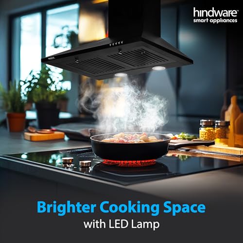 Hindware Smart Appliances | Marvia 60 cm Chimney | 1000 CMH | Pyramid | Push Button | Efficient Dual LED Lamps and Double Baffle Filter | 5 Yrs Warranty on Motor & 2 Yrs on Product (Black) - Image 6