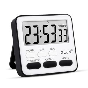 GLUN® Digital Kitchen Timer with Clear Loud Alarm for Cooking, Stop Watches Timer Clock with Alarm & Magnetic Back, LCD Backlit Display, Classroom for Kids & Teachers Black Back