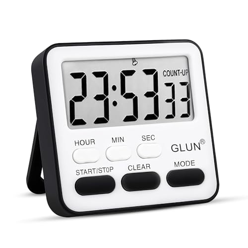 GLUN® Digital Kitchen Timer with Clear Loud Alarm for Cooking, Stop Watches Timer Clock with Alarm & Magnetic Back, LCD Backlit Display, Classroom for Kids & Teachers Black Back