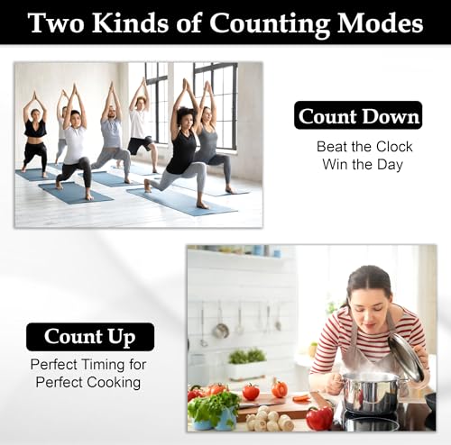 GLUN® Digital Kitchen Timer with Clear Loud Alarm for Cooking, Stop Watches Timer Clock with Alarm & Magnetic Back, LCD Backlit Display, Classroom for Kids & Teachers Black Back - Image 4