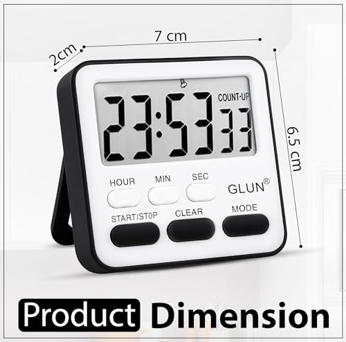 GLUN® Digital Kitchen Timer with Clear Loud Alarm for Cooking, Stop Watches Timer Clock with Alarm & Magnetic Back, LCD Backlit Display, Classroom for Kids & Teachers Black Back - Image 5