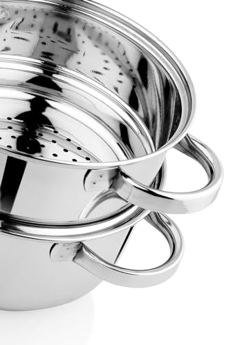 Pigeon By Stovekraft Steel X Steamer Stainless Steel Induction Base, Modak Maker/Momo Maker, Dual Compartment With Glass Lid, 4.6L Capacity, Silver, 4.6 litres - Image 3