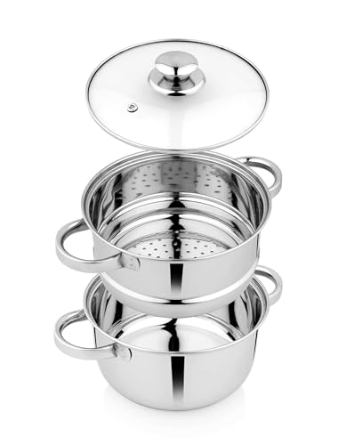 Pigeon By Stovekraft Steel X Steamer Stainless Steel Induction Base, Modak Maker/Momo Maker, Dual Compartment With Glass Lid, 4.6L Capacity, Silver, 4.6 litres - Image 7