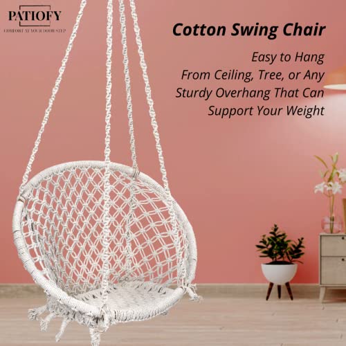 Patiofy Hammock Hanging Swing Chair || Swing for Adult & Kids || Swing for Home Balcony Garden|| Jhoola for Living Room for Adults || Without Accessories Zula (Off-White, Cotton) - Image 4