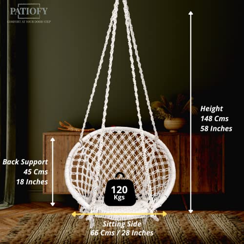 Patiofy Hammock Hanging Swing Chair || Swing for Adult & Kids || Swing for Home Balcony Garden|| Jhoola for Living Room for Adults || Without Accessories Zula (Off-White, Cotton) - Image 5