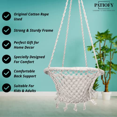 Patiofy Hammock Hanging Swing Chair || Swing for Adult & Kids || Swing for Home Balcony Garden|| Jhoola for Living Room for Adults || Without Accessories Zula (Off-White, Cotton) - Image 6