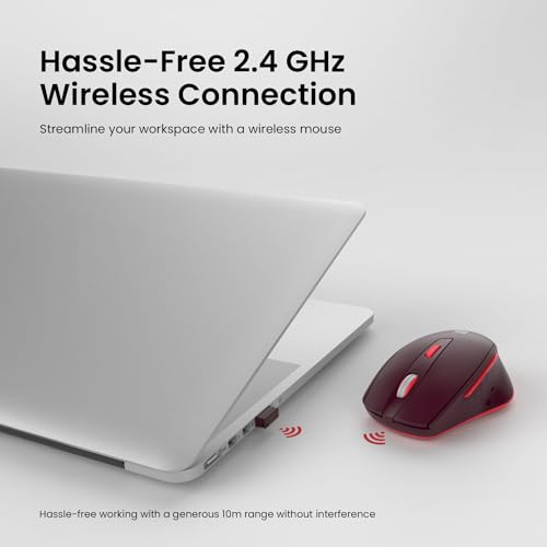 Portronics Toad 32 Wireless Mouse with 6 Buttons, 2.4 GHz Connectivity, 10m Working Range, Ergonomic Design, Adjustable Optical DPI, Auto Power Saving, for Laptop & PC (Red) - Image 3