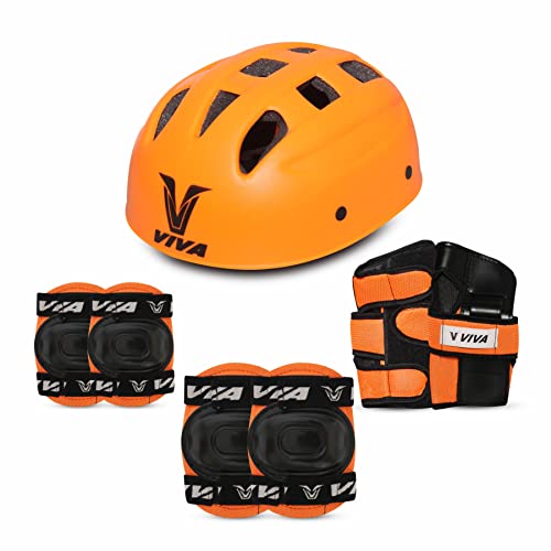 Viva Protective Set Protective Set (Knee/Elbow/Wrist Guard) Multi Purpose Safety Kit for Skateboarding, Roller Skating, Inline Skating, Cycling and Other Sports (Junior, Orange)