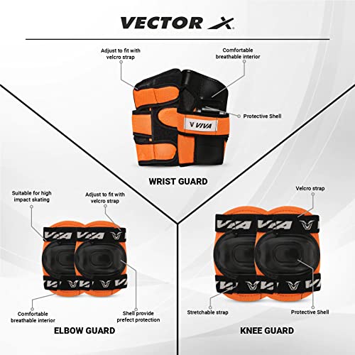 Viva Protective Set Protective Set (Knee/Elbow/Wrist Guard) Multi Purpose Safety Kit for Skateboarding, Roller Skating, Inline Skating, Cycling and Other Sports (Junior, Orange) - Image 7