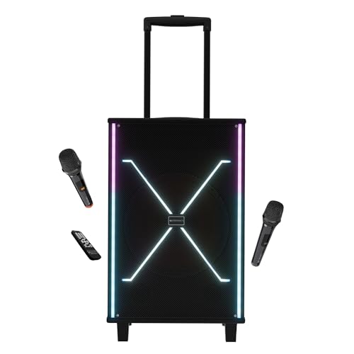 Zebronics 120W Party Trolley DJ Speaker, Upto 5h Playback, Dual UHF Mic, Karaoke, Full-Range 30.48cm Driver, TWS, 6.3mm Mic & Guitar in, Bluetooth, USB, AUX, RGB, LED Display (Party Fyre 400)