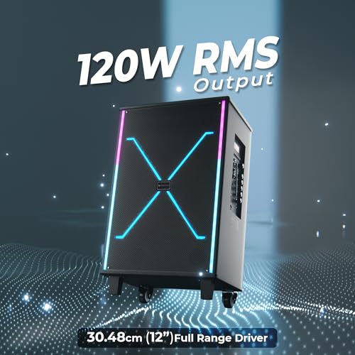 Zebronics 120W Party Trolley DJ Speaker, Upto 5h Playback, Dual UHF Mic, Karaoke, Full-Range 30.48cm Driver, TWS, 6.3mm Mic & Guitar in, Bluetooth, USB, AUX, RGB, LED Display (Party Fyre 400) - Image 3