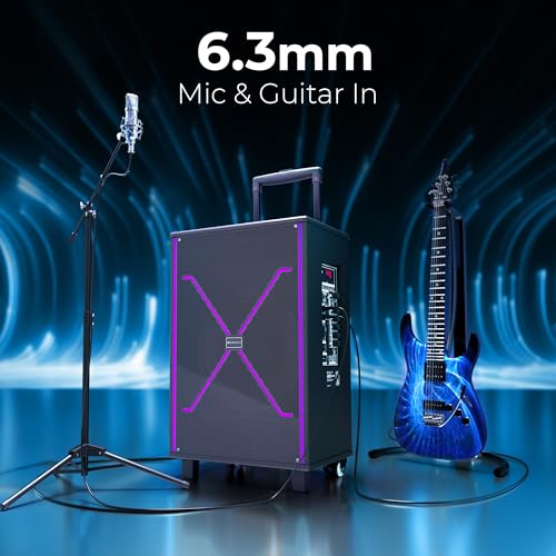 Zebronics 120W Party Trolley DJ Speaker, Upto 5h Playback, Dual UHF Mic, Karaoke, Full-Range 30.48cm Driver, TWS, 6.3mm Mic & Guitar in, Bluetooth, USB, AUX, RGB, LED Display (Party Fyre 400) - Image 5