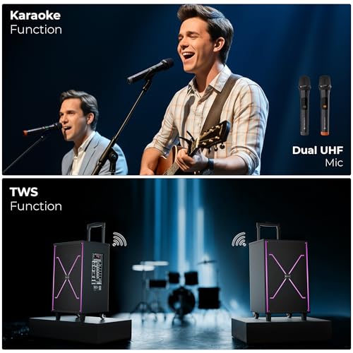 Zebronics 120W Party Trolley DJ Speaker, Upto 5h Playback, Dual UHF Mic, Karaoke, Full-Range 30.48cm Driver, TWS, 6.3mm Mic & Guitar in, Bluetooth, USB, AUX, RGB, LED Display (Party Fyre 400) - Image 7