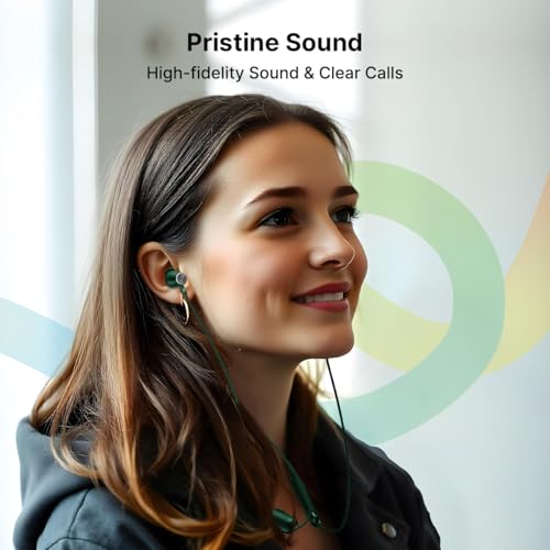 pTron Tangent Evolve w/ 50Hrs Playtime, HD Mic, Pristine Sound, 14mm Drivers, Bluetooth V5.3 w/Dual-Device Pairing Wireless Neckband, Magnetic Buds, Voice Assistant,Type-C Fast Charging & IPX4(Green) - Image 5