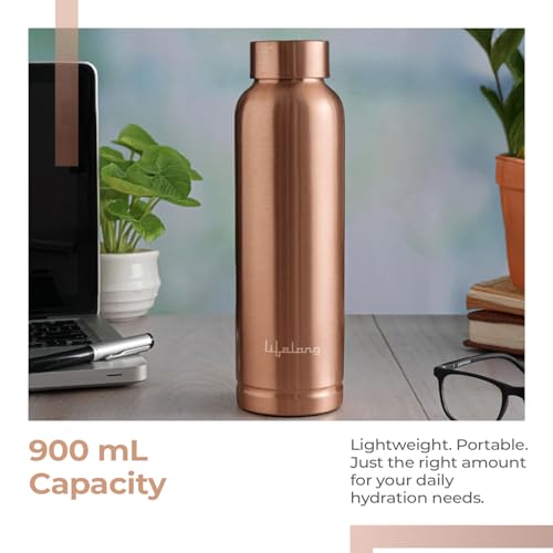 Lifelong 900 ml Copper Water Bottle | Natural alkaline water | Leakproof & Lightweight Design Boosts Immunity | Anti-Bacterial, BPA Free, Odour-Free with Secure Cap for School, Travel, Gym & Work - Image 4