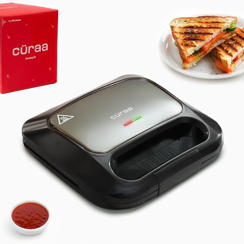 Cüraa Grill Neo Sandwich Maker | 750W Electric Grill Sandwich Toaster Maker | Sandwich Griller with Nonstick Coating Plates | Power Indicators | 2 Year Warranty | Black