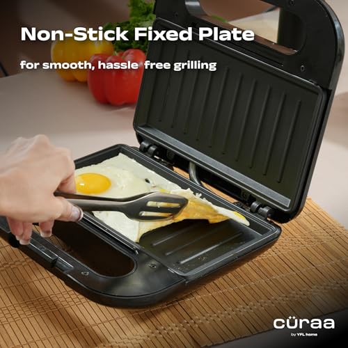 Cüraa Grill Neo Sandwich Maker | 750W Electric Grill Sandwich Toaster Maker | Sandwich Griller with Nonstick Coating Plates | Power Indicators | 2 Year Warranty | Black - Image 4
