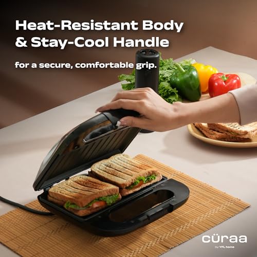 Cüraa Grill Neo Sandwich Maker | 750W Electric Grill Sandwich Toaster Maker | Sandwich Griller with Nonstick Coating Plates | Power Indicators | 2 Year Warranty | Black - Image 6