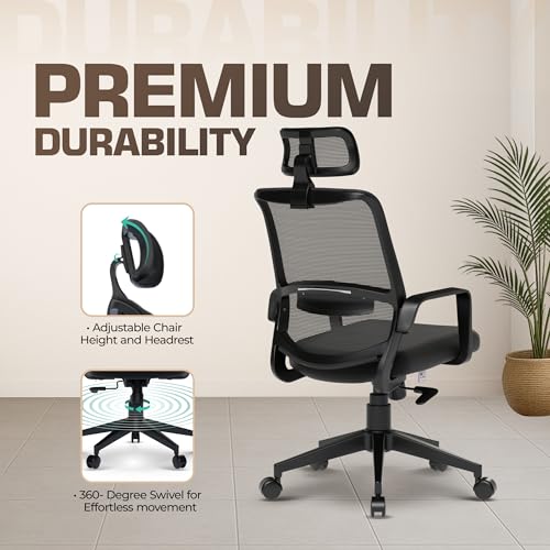 Da URBAN® Dysen Office Chair, High Back Mesh Ergonomic Home Office Desk Chair with 1 Year Warranty,Tilt Lock Mechanism (Black) - Image 4