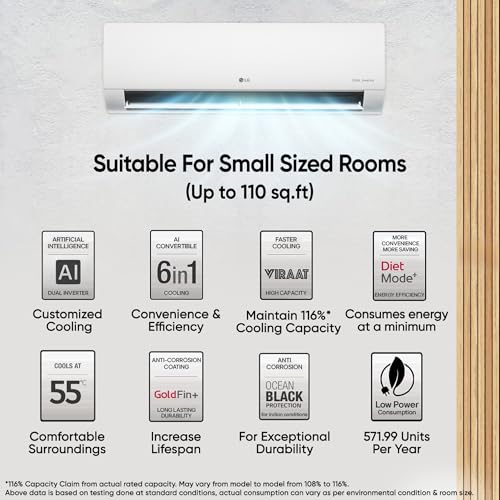 LG 1 Ton 4 Star DUAL Inverter Split AC (Copper, AI Convertible 6-in-1 with VIRAAT Mode, Faster Cooling & Energy Saving, 4 Way Swing, HD Filter with AntiVirus Protection, US-Q13JNYE, White) - Image 3
