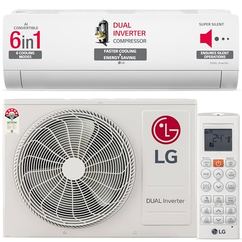 LG 1 Ton 4 Star DUAL Inverter Split AC (Copper, AI Convertible 6-in-1 Cooling, 4 Way Swing, HD Filter with Anti-Virus Protection, Faster Cooling & Energy Saving, TS-Q13JNYE, White)