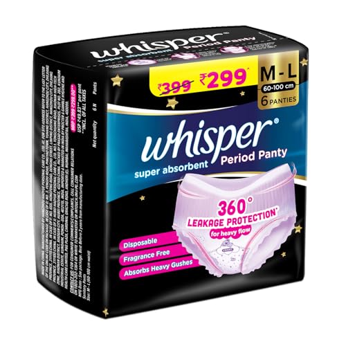 Whisper Super Absorbent Period Panty, 6 M-L Pants, 360 Degree Leakage Protection* for Heavy Flow, Panty like Fit, Full back Coverage, Absorbs Heavy Gushes, Silky Soft, Comfortable Feel - Image 4