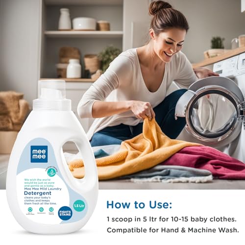 Mee Mee Baby Liquid Detergent 1.5 L | Ph balanced, Free from Harsh Chemicals, Safe for Mother's Hands & Baby's Skin | Anti-Bacterial, Removes Stains & Odor with One Drop, Hypoallergenic - Image 7