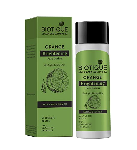 Biotique Orange Whitening Face Lotion for Men| Reduces Dullness, Dark Spots & Uneven Skin Tone|Enriched with 100% Natural Orange Extracts & Botanical Ingredients| Controls Oil & Refreshes Skin | 120ml