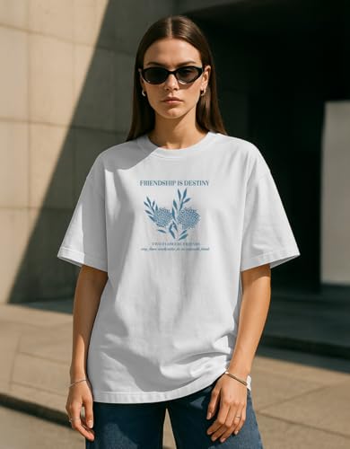 Cotton Blend Oversized Baggy Fit Half Sleeve Printed Round Neck Multicolor Drop Shoulder T-Shirt for Womens & Girls (Pack of 4) - Image 4